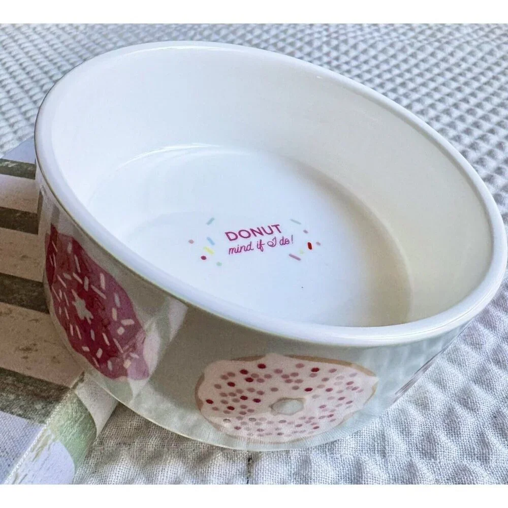 New Fringe Brand “Donut Mind If I Do” Ceramic Dog or Cat Food / Water Bowl - 6”